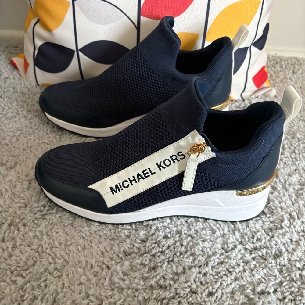 Michael Kors Navy and Gold Slip-On Sneakers Sz 9.5